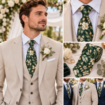 Dark Forest Green Ivory Gold Floral Wedding