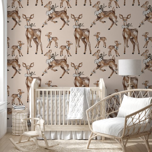 Dark Forest Waterverf Deer & Greenery Wallpaper Behang (Kinderen)