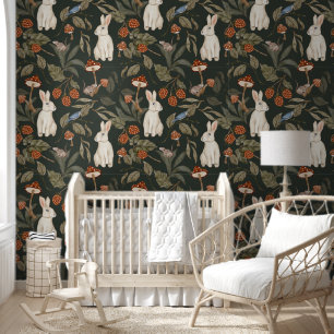 Dark Forest Waterverf Deer & Greenery Wallpaper Behang