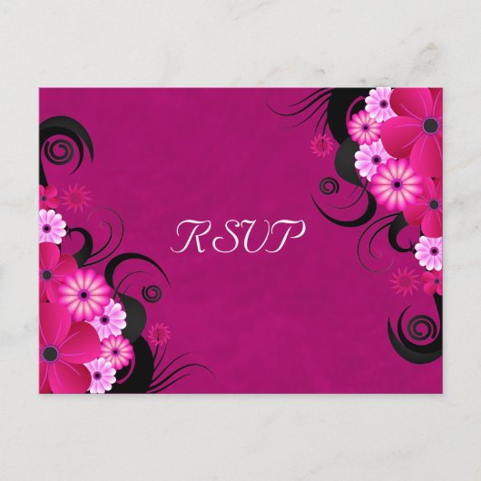 Dark Fuchsia Bloemenbruiloft RSVP Reageer Kaarten (Voorkant)