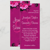 Dark Fuchsia Floral 4 "x 9.25" bruiloft uitnodigin Kaart (Voorkant / Achterkant)