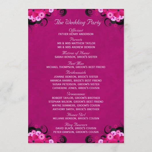 Dark Fuchsia Floral Flat Wedding Programme Modèle (Dos)