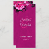 Dark Fuchsia Floral Mariage Dîner Carte Menu (Devant / Derrière)
