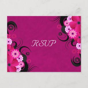 Dark Fuchsia Floral Wedding RSVP Répondre Cartes