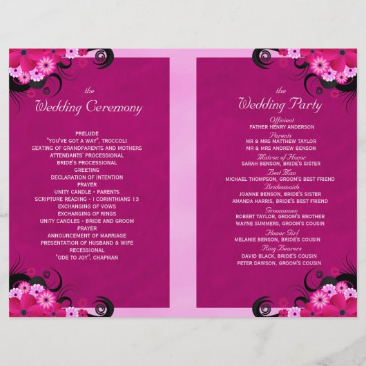 Dark Fuchsia Programme de mariage floral Modèles (Dos)