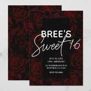 Dark Garden Red Romantic Flowers Glam Sweet 16   Kaart