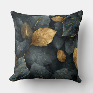 Dark Gold Botanical Leaves Throw Pillow Kussen