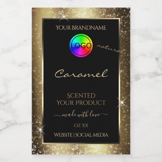 Dark Golden Glitter Lijst Productlabel met Logo Voedselcontainer Etiket (Enkel label)