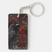 Dark Gothic Beauty Red Roses Black Crow Raven Bird Sleutelhanger (achterkant)