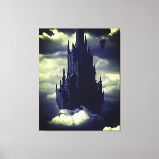 Dark gothic castle drijft op wolken canvas afdruk (Voorkant)