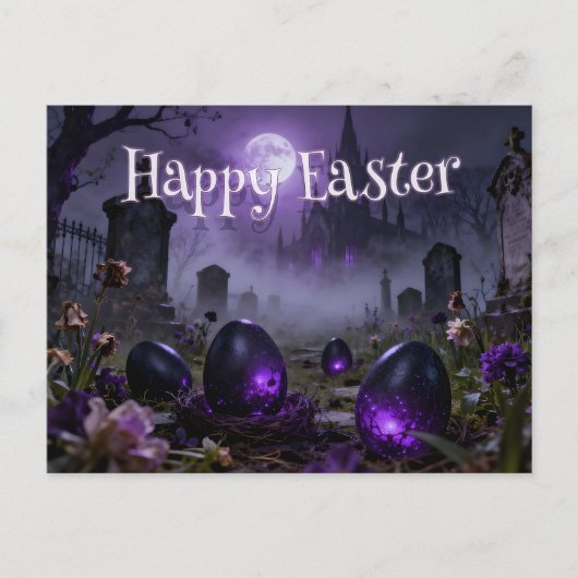 Dark Gothic Easter Scene with Glowing Eggs Briefkaart (Voorkant)