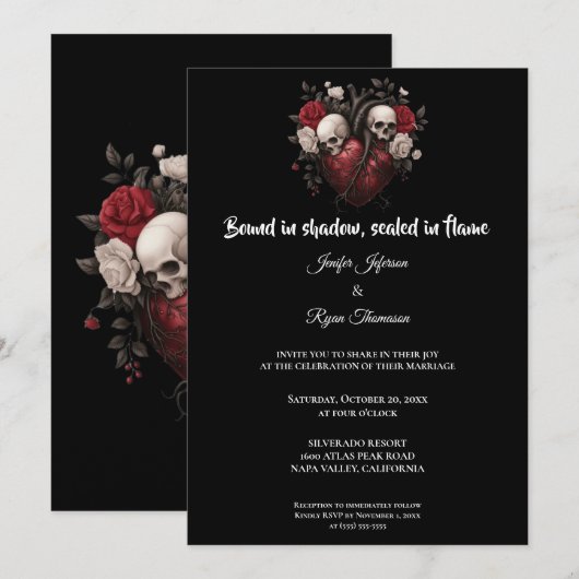Dark Gothic Halloween wedding invitation (Devant / Derrière)