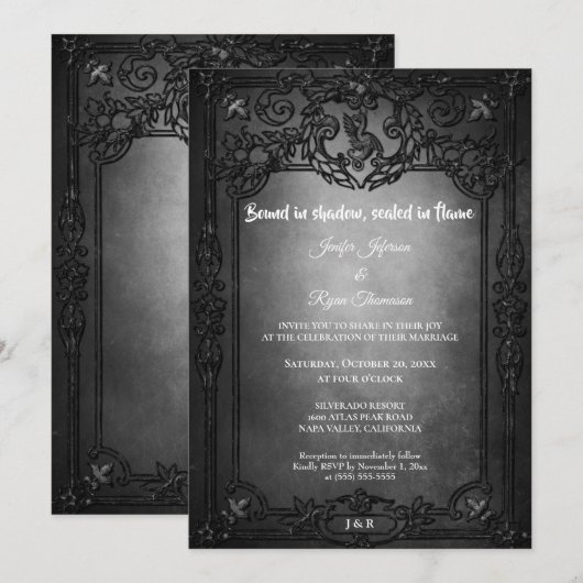 Dark Gothic Halloween wedding invitation (Devant / Derrière)