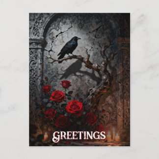 Dark Gothic Raven and Roses Mural Birthday Briefkaart