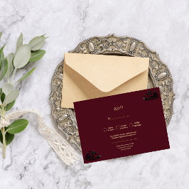 Dark Gothic Romance Burgundy Custom Photo Wedding RSVP Kaartje