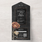 Dark Gothic Zwart & Roest Roos QR Code All In One Uitnodiging (Binnen)