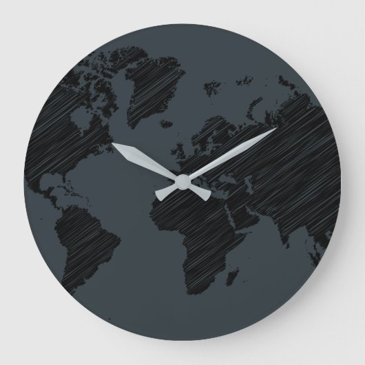 Dark Gray & Black Abstract World Map Design Grote Klok (Voorkant)