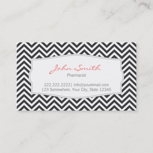 Dark Gray Chevron Stripes Pharmacist Visitekaartje (Voorkant)
