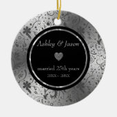 Dark Gray Floral Damask Keramisch Ornament (Voorkant)