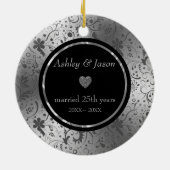 Dark Gray Floral Damask Keramisch Ornament (Achterkant)