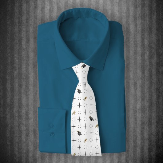 Dark Gray Graduation Caps and Diploma Pattern Stropdas