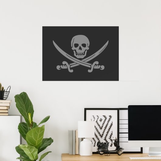 Dark Gray Jolly Roger Pirate Flag Poster (Thuiskantoor)