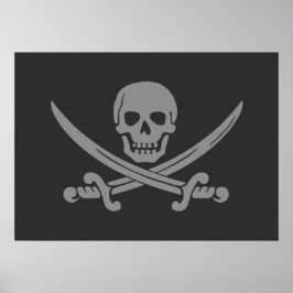 Dark Gray Jolly Roger Pirate Flag Poster