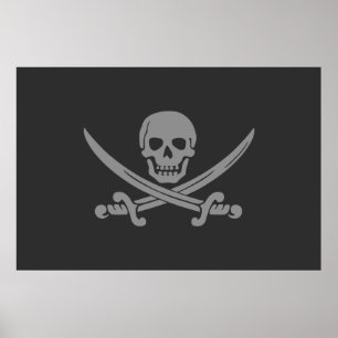 Dark Gray Jolly Roger Pirate Flag Poster