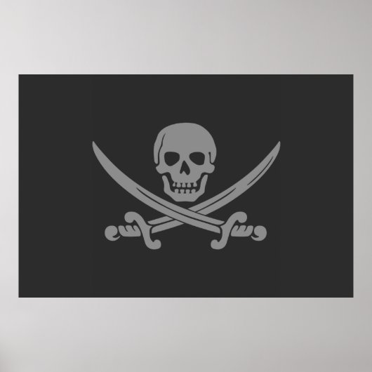 Dark Gray Jolly Roger Pirate Flag Poster (Voorkant)