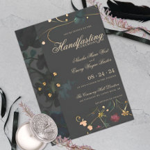 Dark Gray Moody Boho Abstract Floral Handfasting