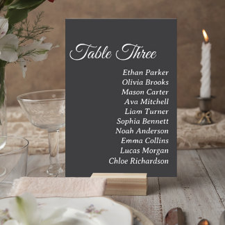Dark Gray Wedding Table Number Card Kaart