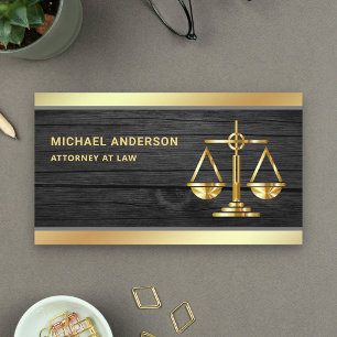 Dark Gray Wood Gold Justice Scale Lawyer Attorney Visitekaartje