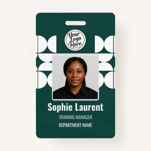 Dark Green Abstract Shapes Business Staff Pass ID Badge (Voorkant)