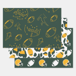 Dark Green and Gold Football Playbook Patterns Inpakpapier Vel