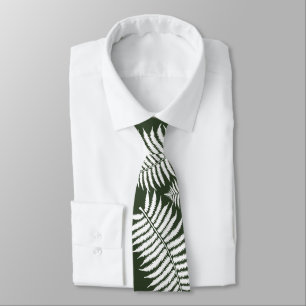 Dark Green and White Fern Design Stropdas