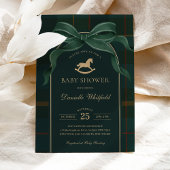 Dark Green Bow Equestrian Plaid Polo Baby Shower Kaart