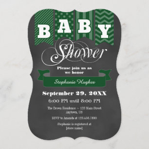 Dark Green Chalkboard Flag Baby shower Invite Kaart