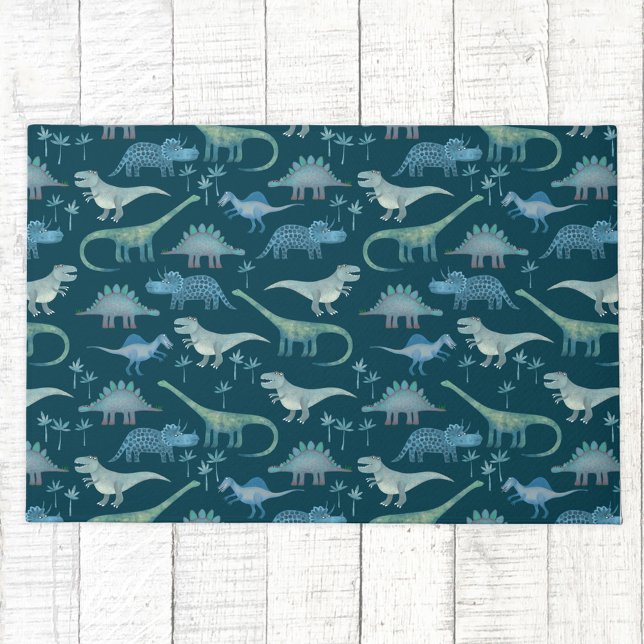 Dark Green Cute Dinosaur Pattern Deurmat (Dinosaur fun doormat)