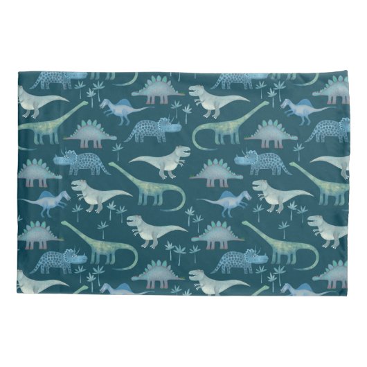 Dark Green Cute Dinosaur Pattern Kussensloop (Achterkant-Links)