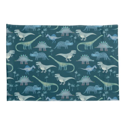 Dark Green Cute Dinosaur Pattern Kussensloop (Achterkant-Rechts)