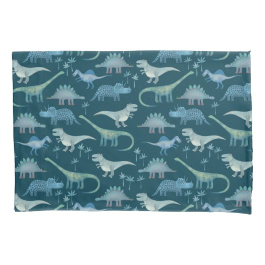 Dark Green Cute Dinosaur Pattern Kussensloop (Voorkant-Links)