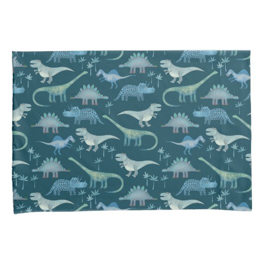 Dark Green Cute Dinosaur Pattern Kussensloop (Voorkant-Rechts)