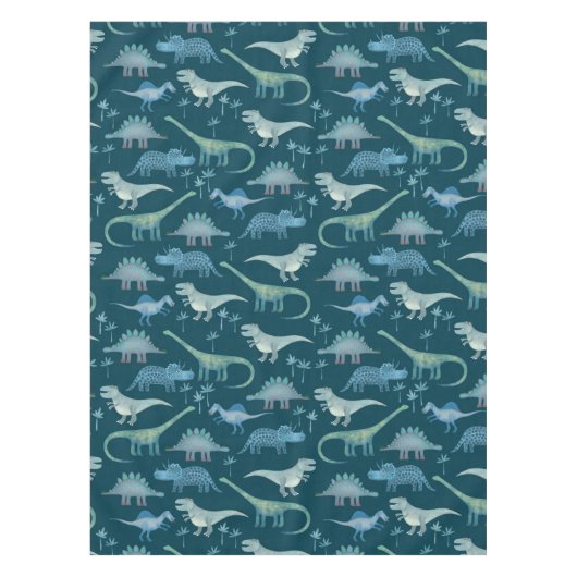 Dark Green Cute Dinosaur Pattern Tafelkleed (Voorkant)