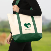 Dark Green Dog or Cat Paw Heart Monogram Tote Bag