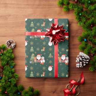 Dark Green Festive Pattern Gift Wrapping Paper Cadeaupapier