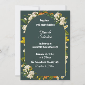 Dark Green Floral Arch Wedding Invitation Kaart
