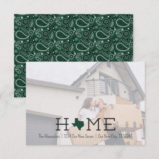 Dark Green HOME Texas Moving Faire-part (Devant / Derrière)