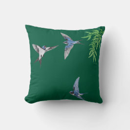 Dark green imitation embroidered bird throw pillow kussen