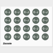 Dark Green | Initialen + Minimalistische Scandi br Ronde Sticker (Vel)