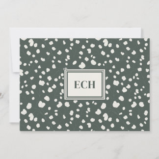 Dark Green Lunaria Monogram Flat Note Card Notitiekaartje